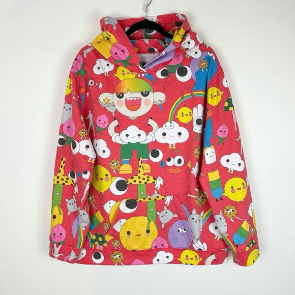 J Balvin Hoodie X Friends With You Size Large Red Whimsical Cartoon Graphics